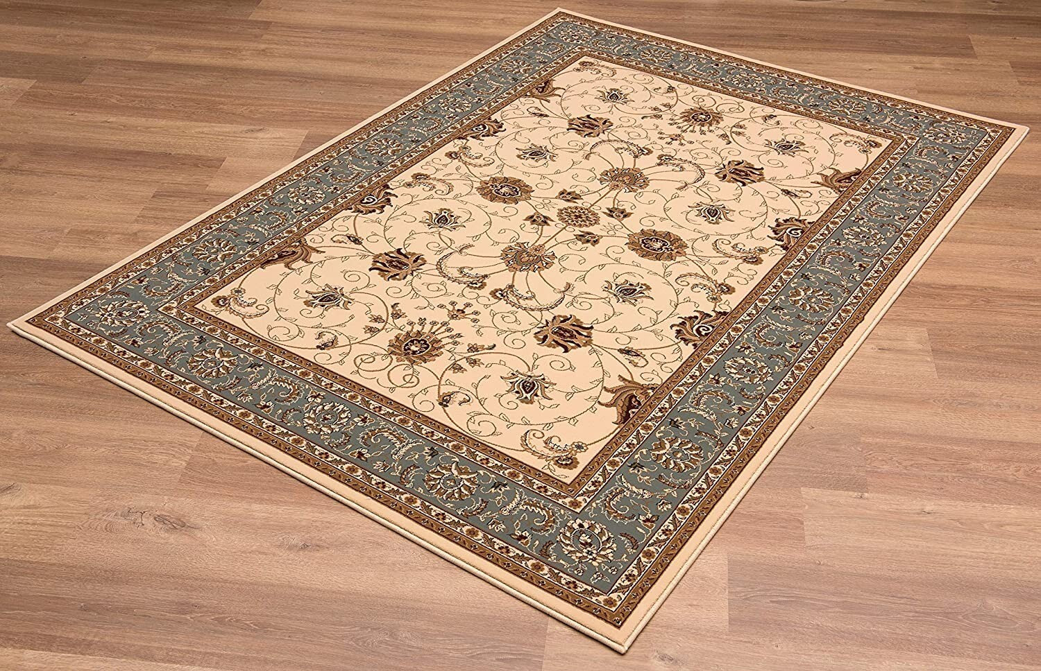 2' x 13' Cream and Blue Traditional Runner Rug