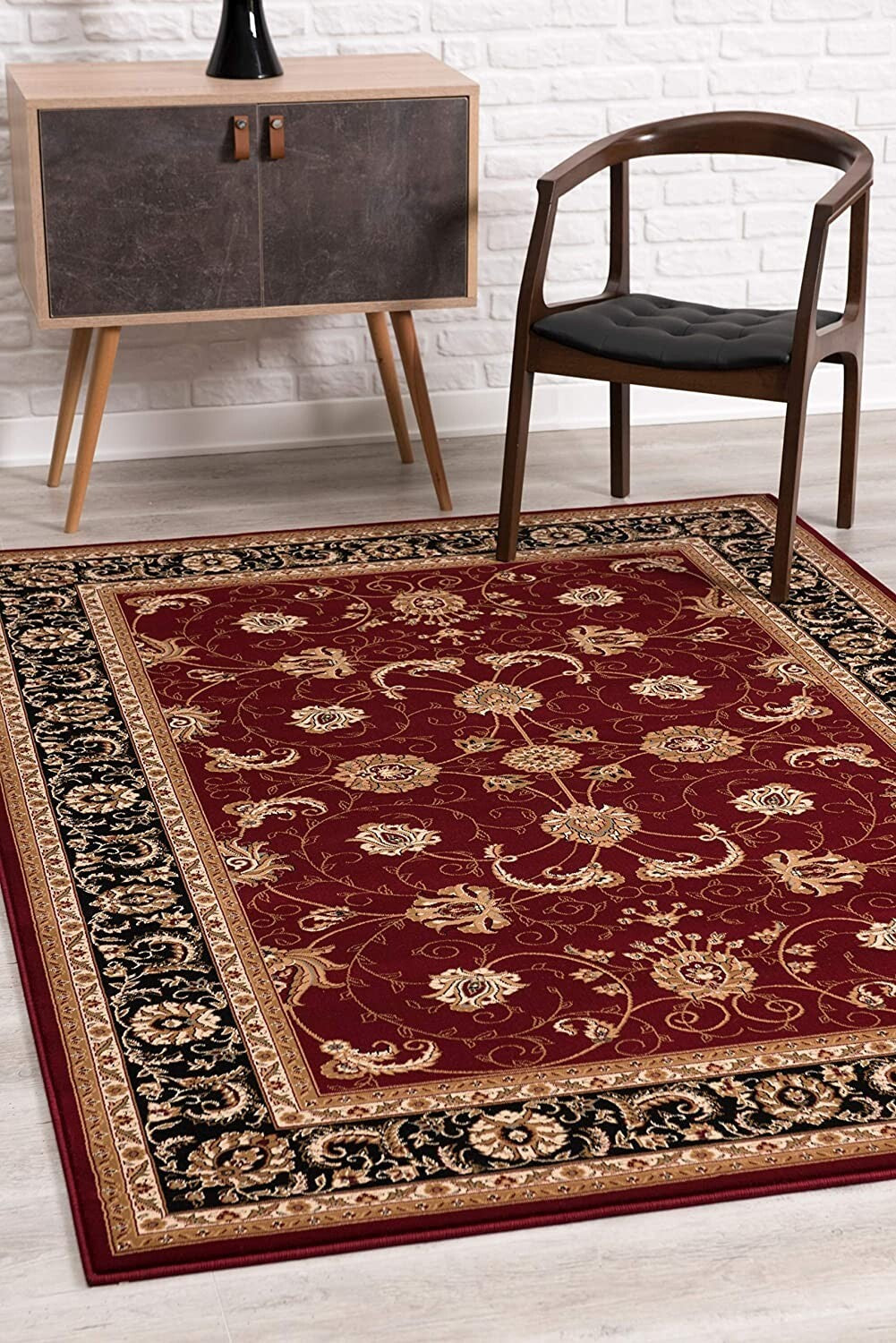 8' x 11' Red and Black Ornamental Area Rug
