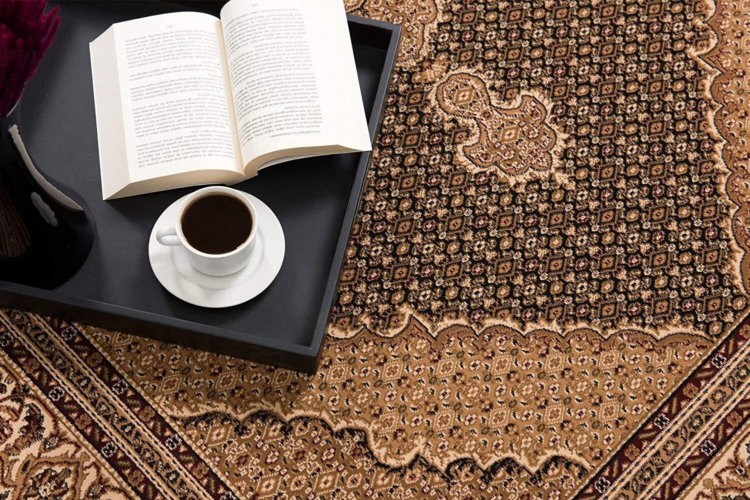 7' x 9' Black and Beige Medallion Area Rug
