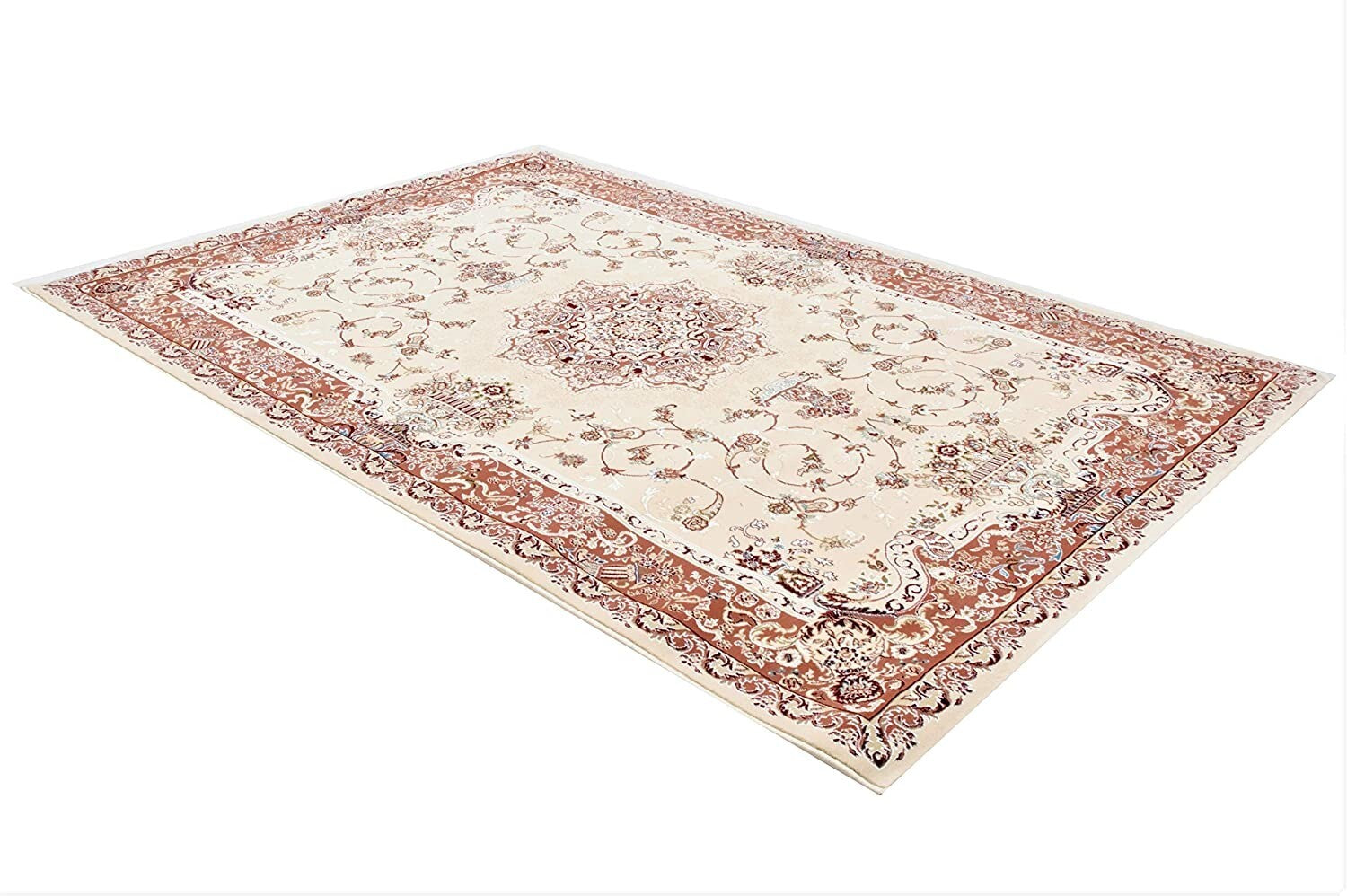 7' x 9' Cream Rose Traditional Pattern Area Rug