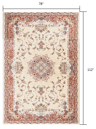 7' x 9' Cream Rose Traditional Pattern Area Rug