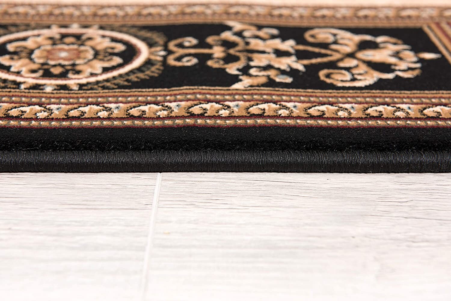 7' x 9' Black and Beige Traditional Geometric Area Rug