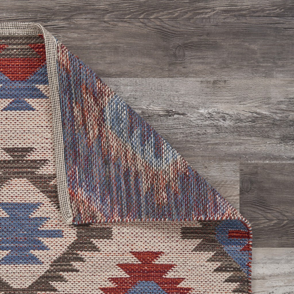 5' x 7' Red and Blue Geometric Diamonds Area Rug