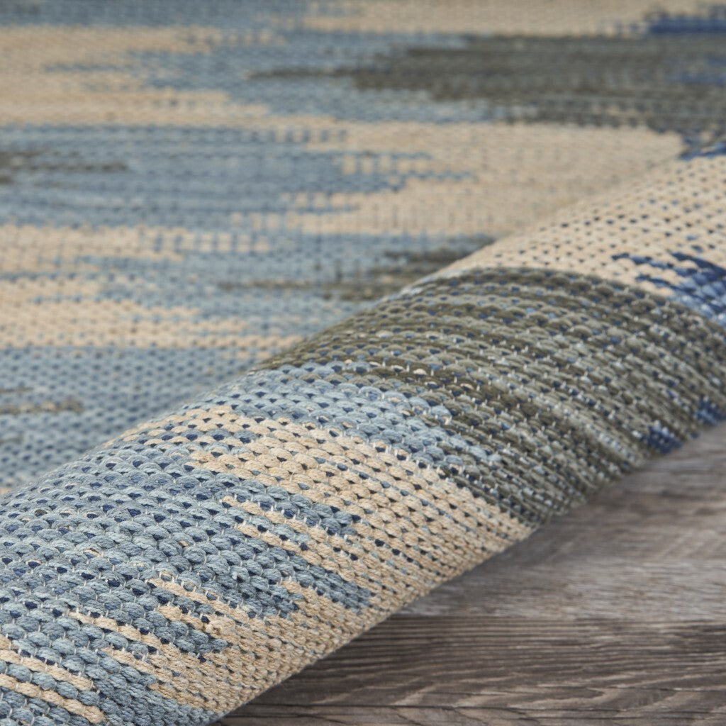 3' x 4' Blue and Cream Ikat Pattern Area Rug