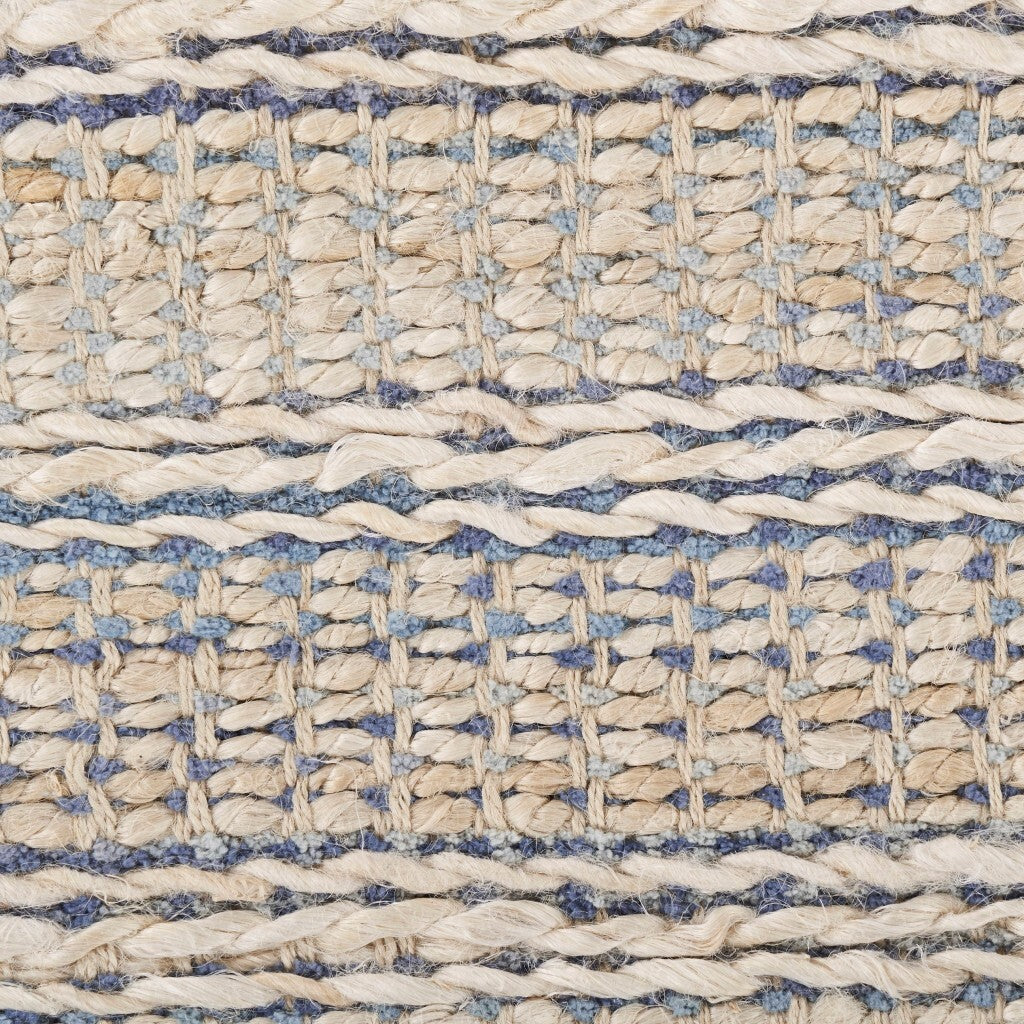 9' x 12' Blue and Cream Braided Jute Area Rug