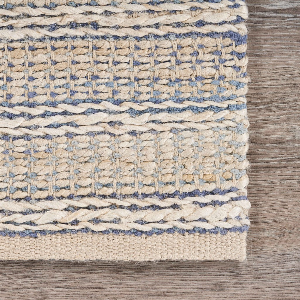 9' x 12' Blue and Cream Braided Jute Area Rug