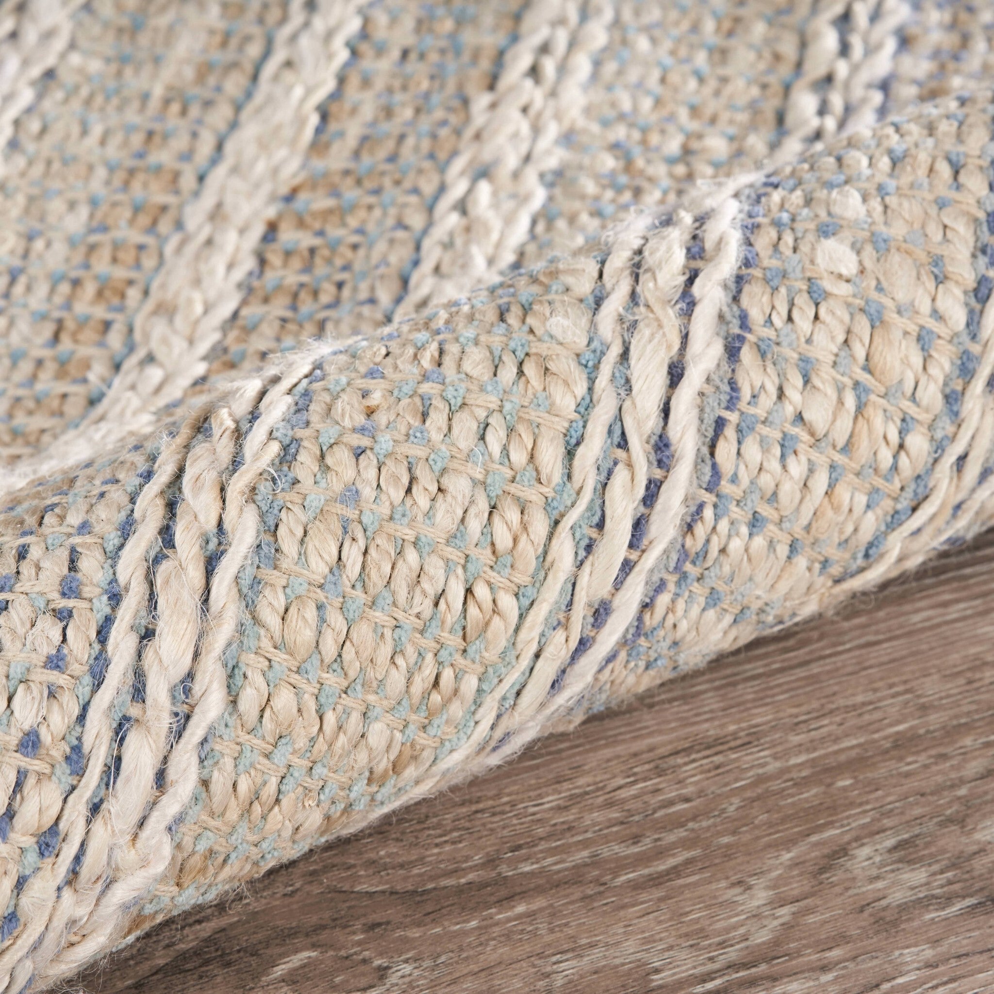 9' x 12' Blue and Cream Braided Jute Area Rug