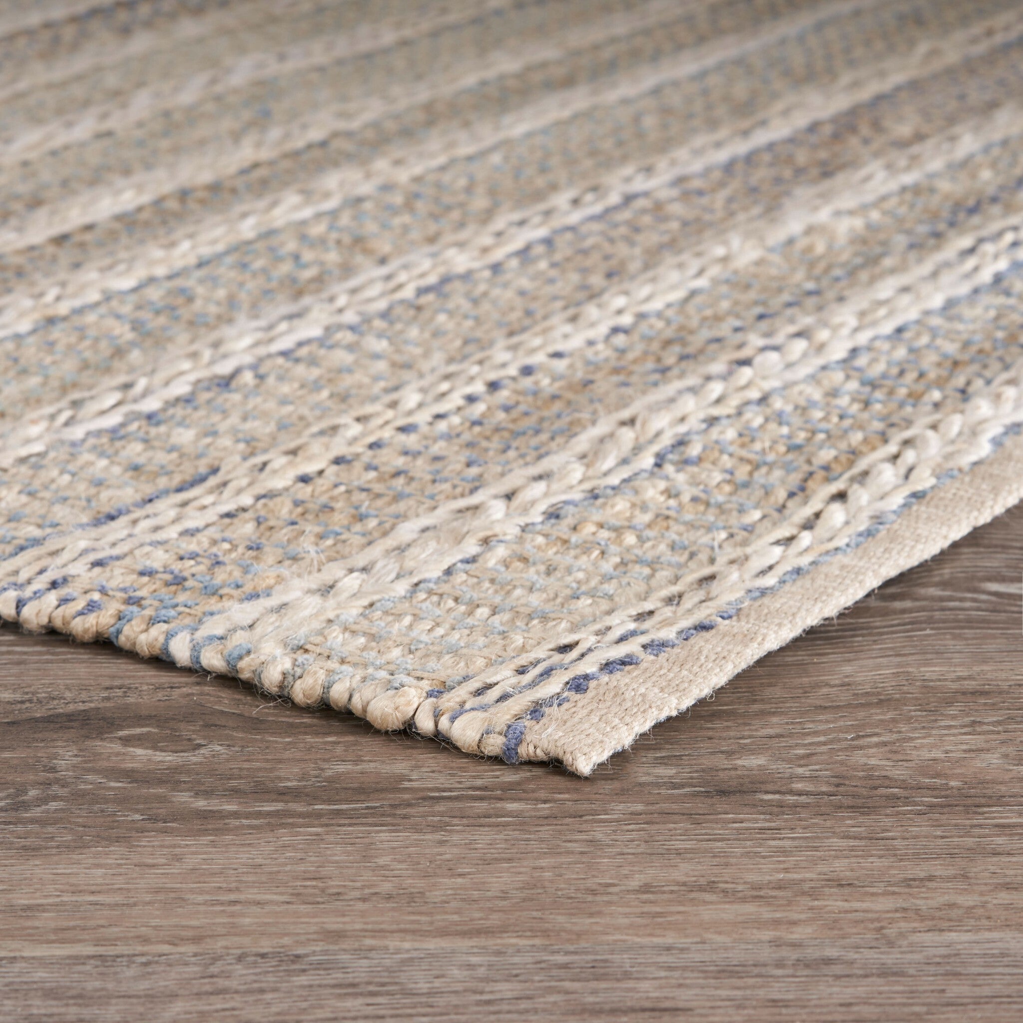 9' x 12' Blue and Cream Braided Jute Area Rug