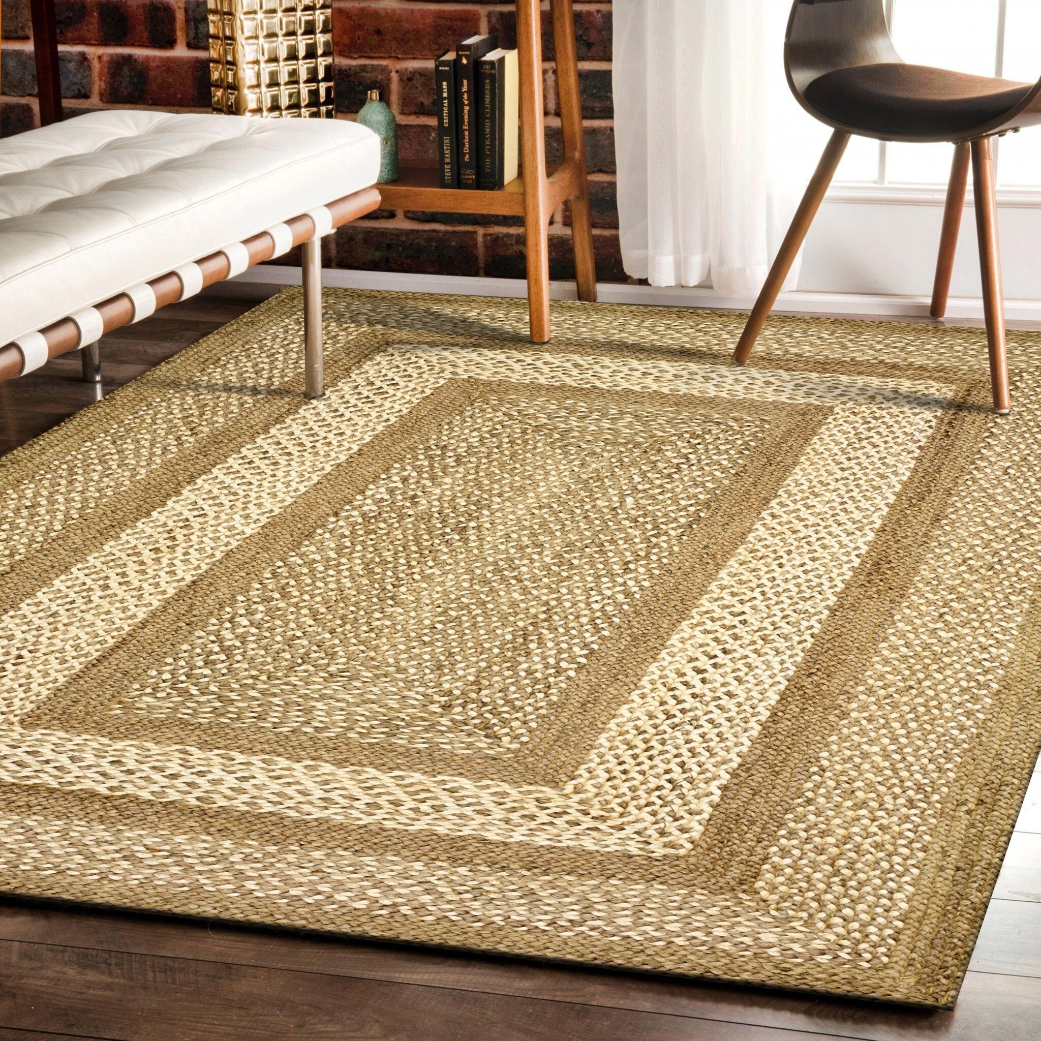 4' x 6' Tan Geometric Bordered Area Rug