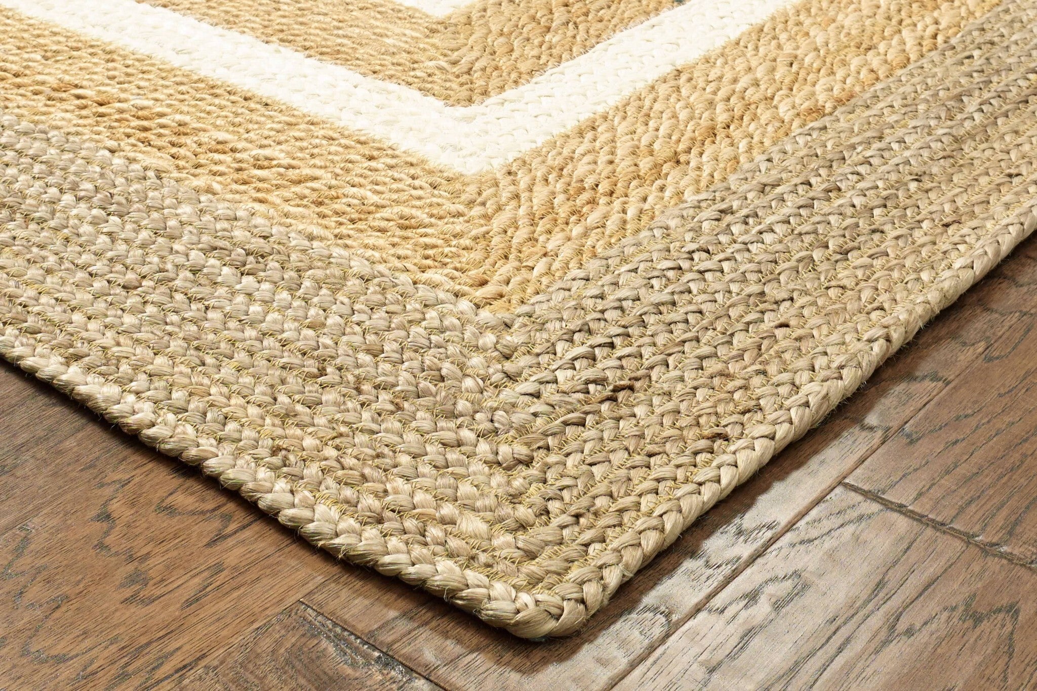 5' x 8' Tan and White Multiple Bordered Area Rug