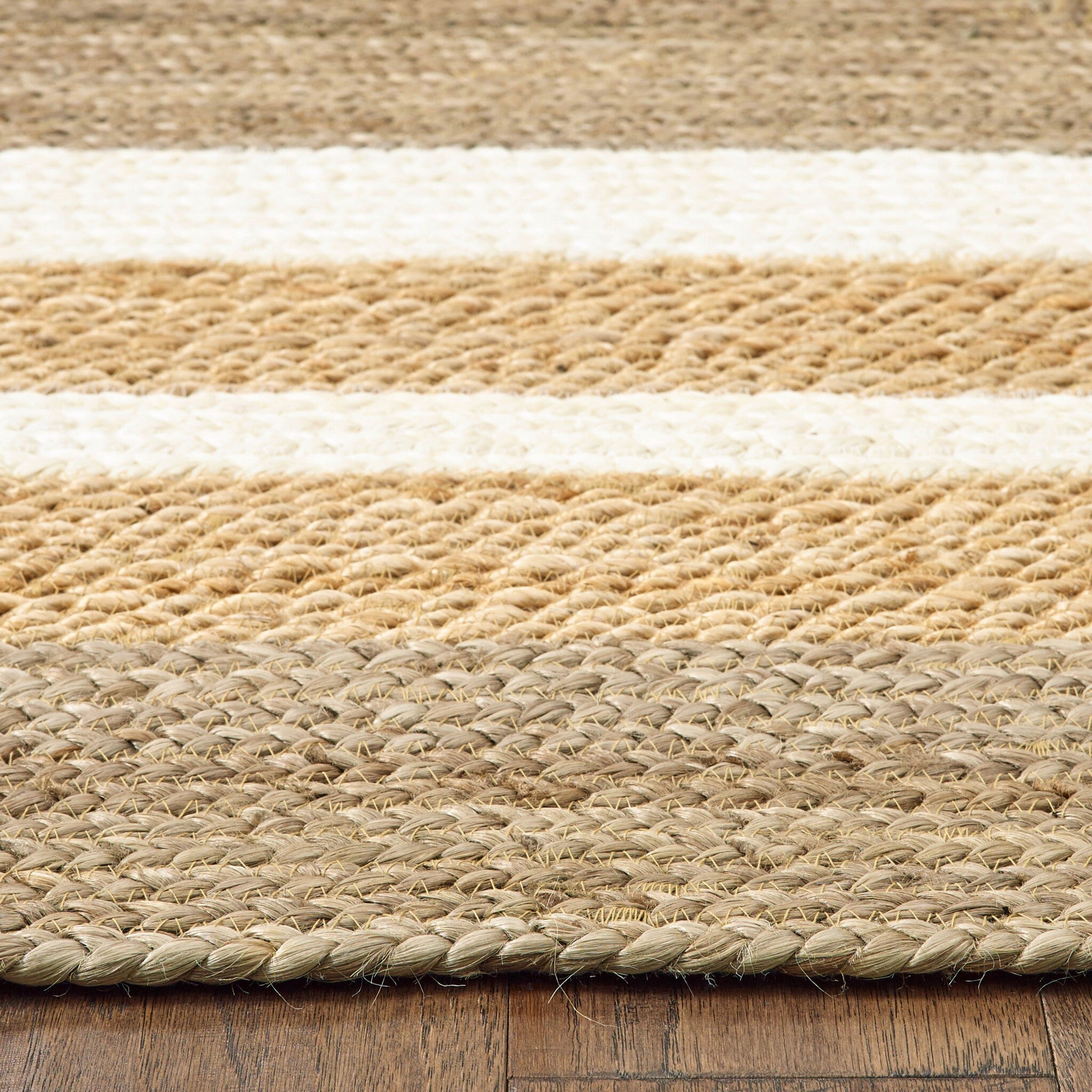 5' x 8' Tan and White Multiple Bordered Area Rug