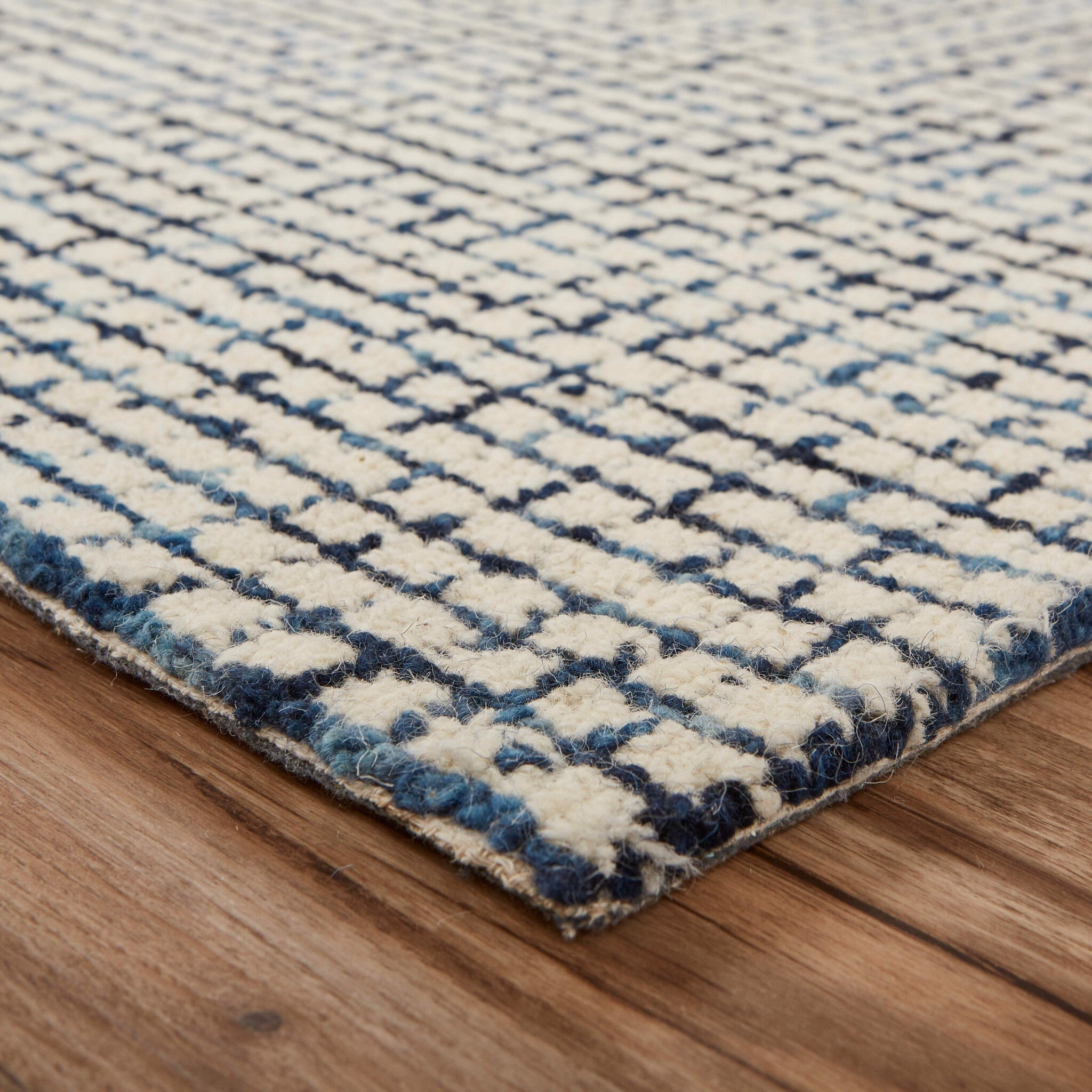 9' x 12' Navy and Ivory Grids Area Rug