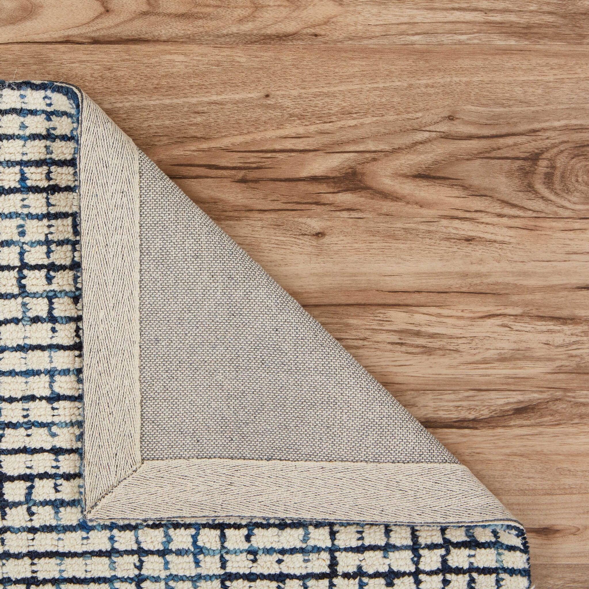 9' x 12' Navy and Ivory Grids Area Rug