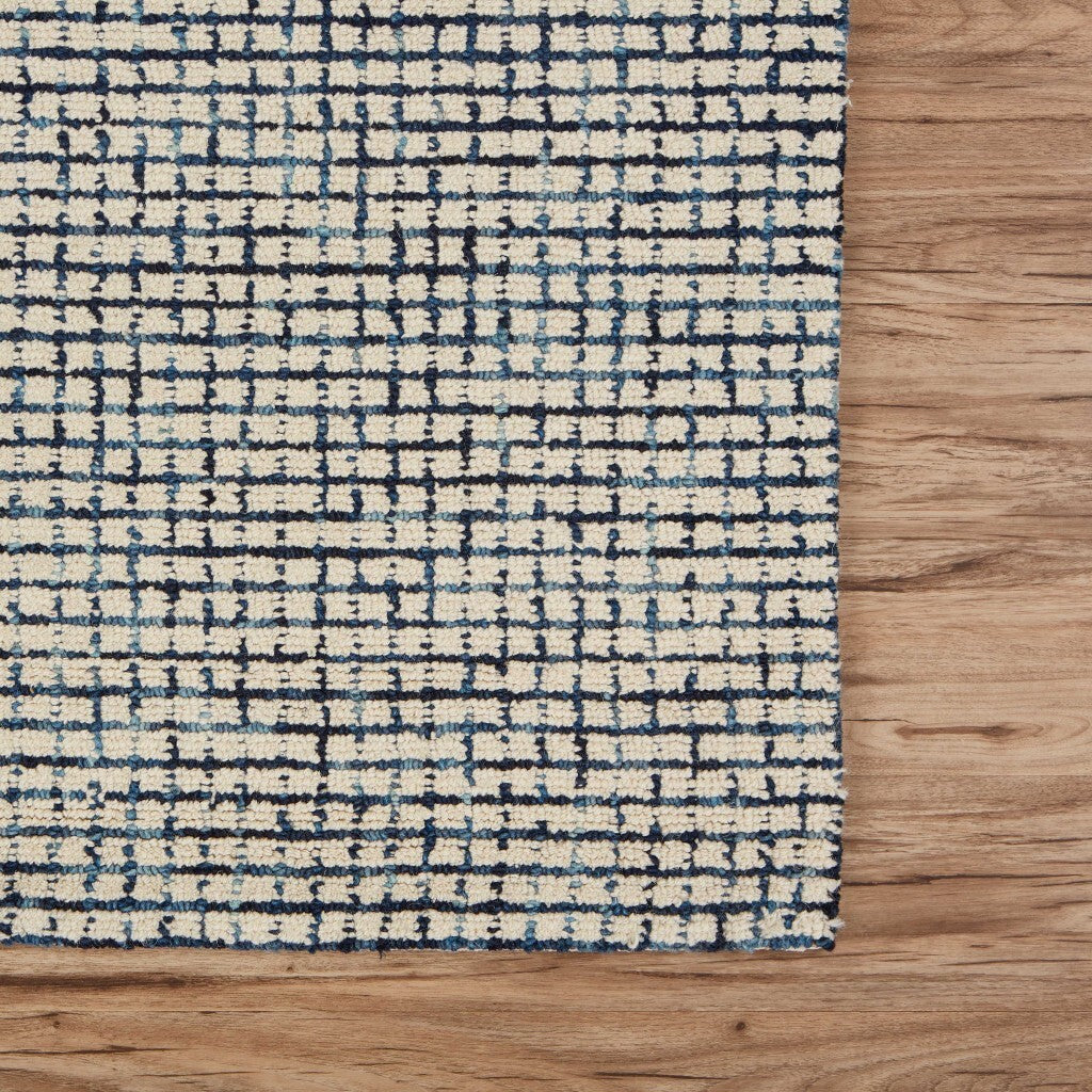 9' x 12' Navy and Ivory Grids Area Rug