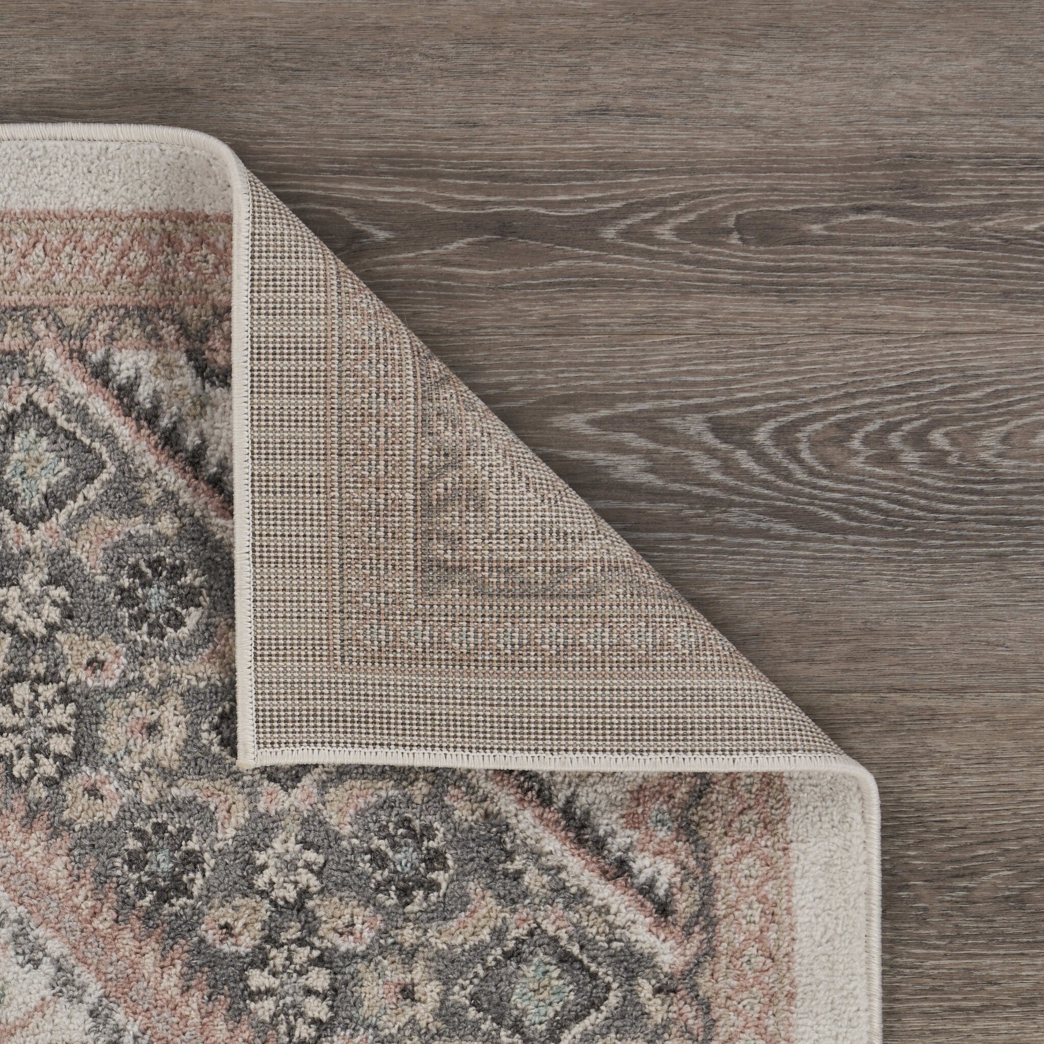 5' x 7' Gray and Blush Traditional Area Rug
