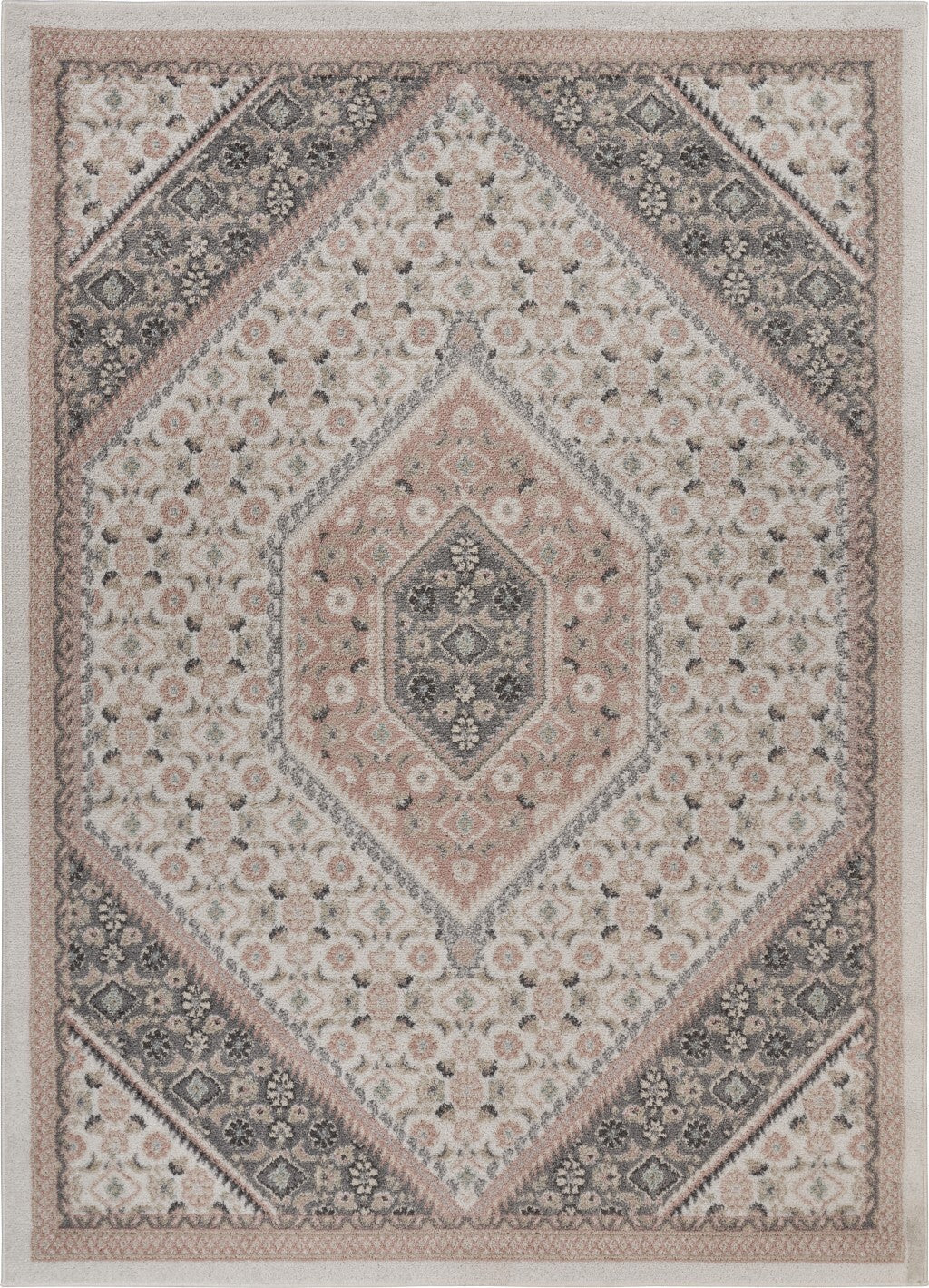 8' x 10' Gray and Blush Traditional Area Rug