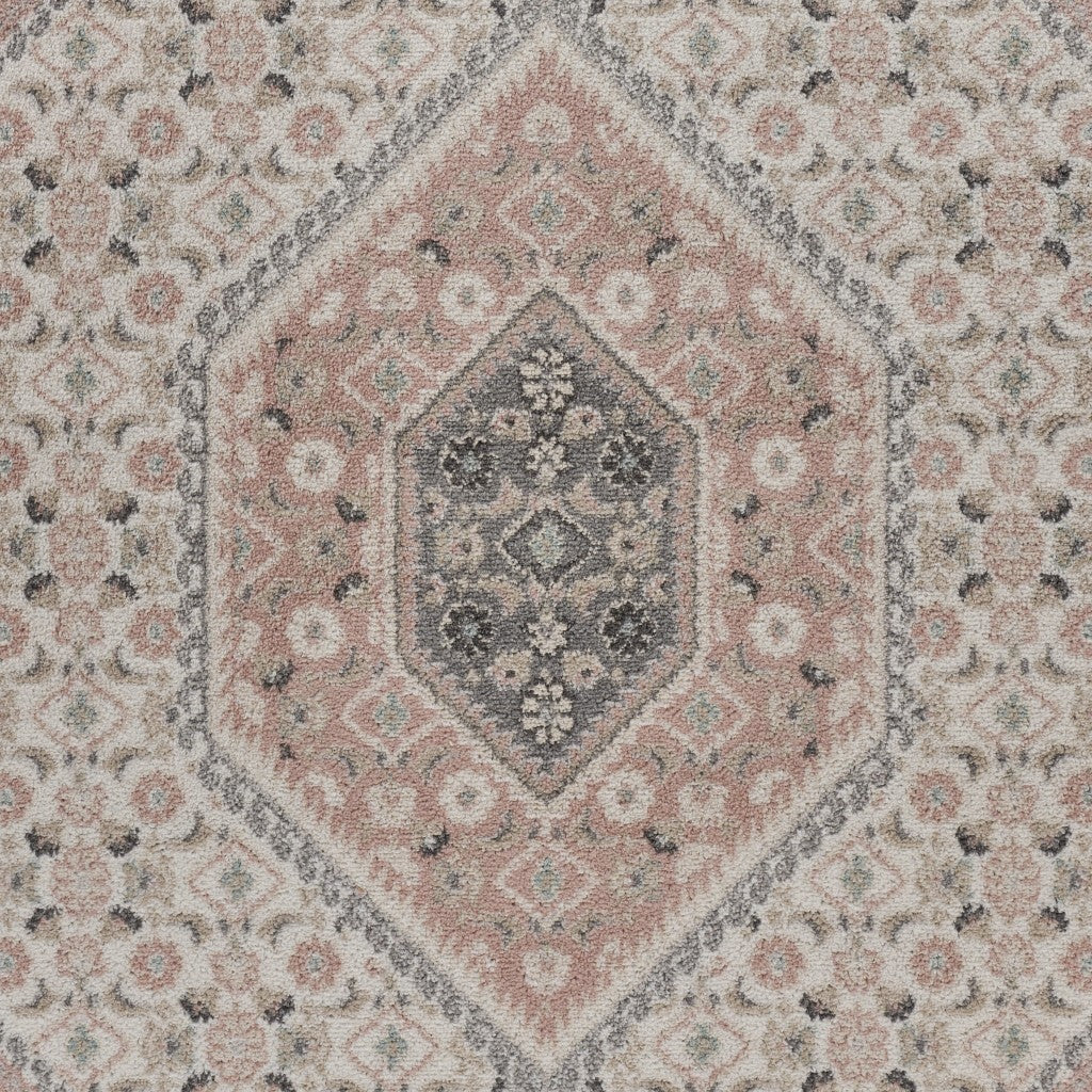 8' x 10' Gray and Blush Traditional Area Rug