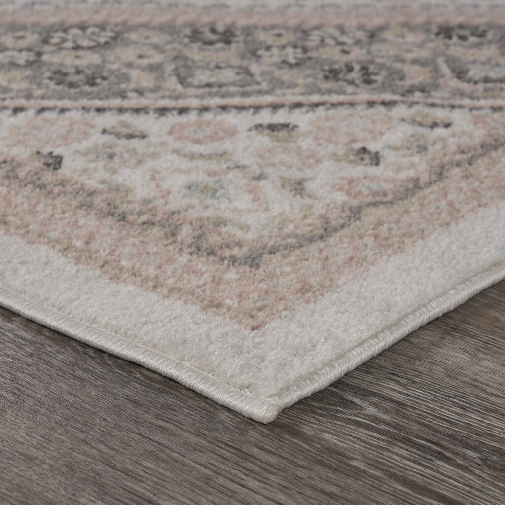 8' x 10' Gray and Blush Traditional Area Rug