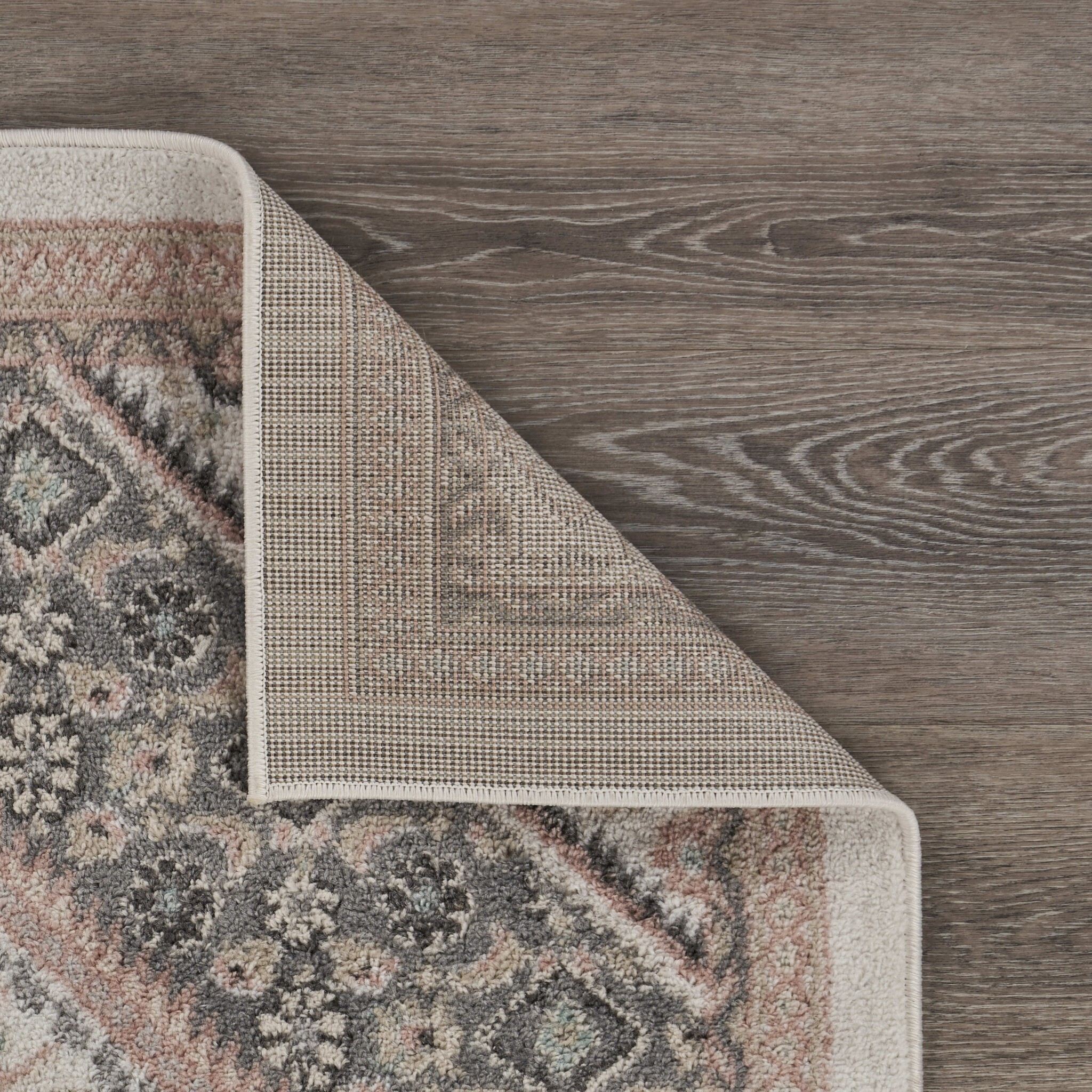 8' x 10' Gray and Blush Traditional Area Rug