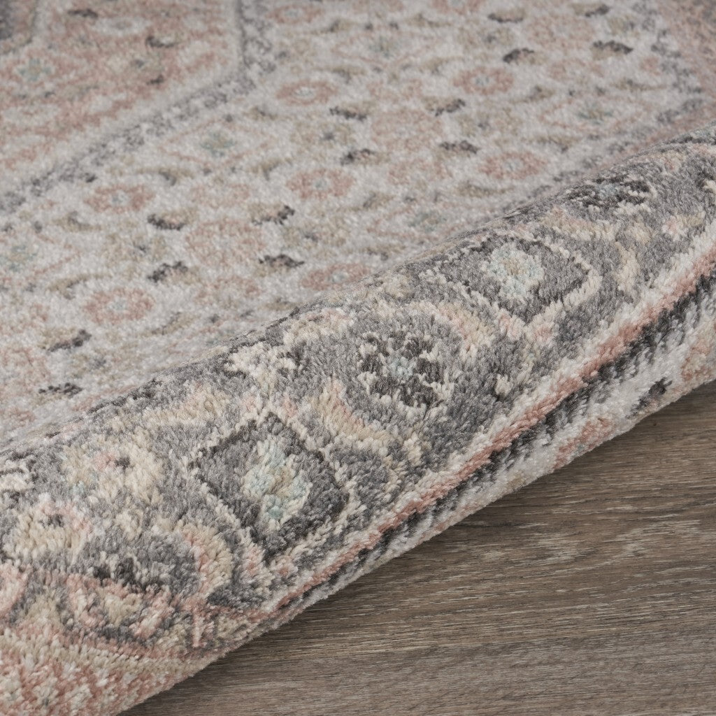 8' x 10' Gray and Blush Traditional Area Rug
