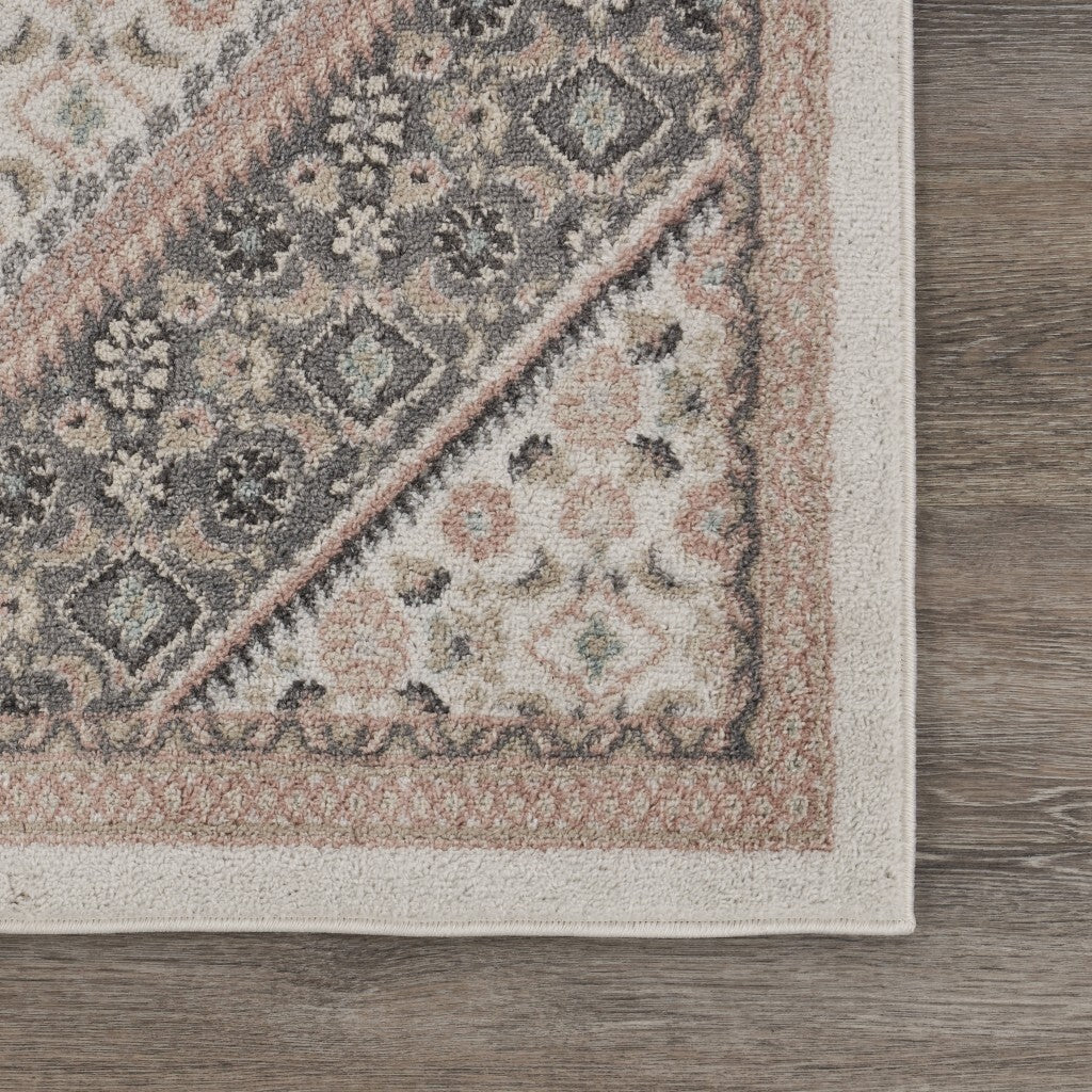 8' x 10' Gray and Blush Traditional Area Rug