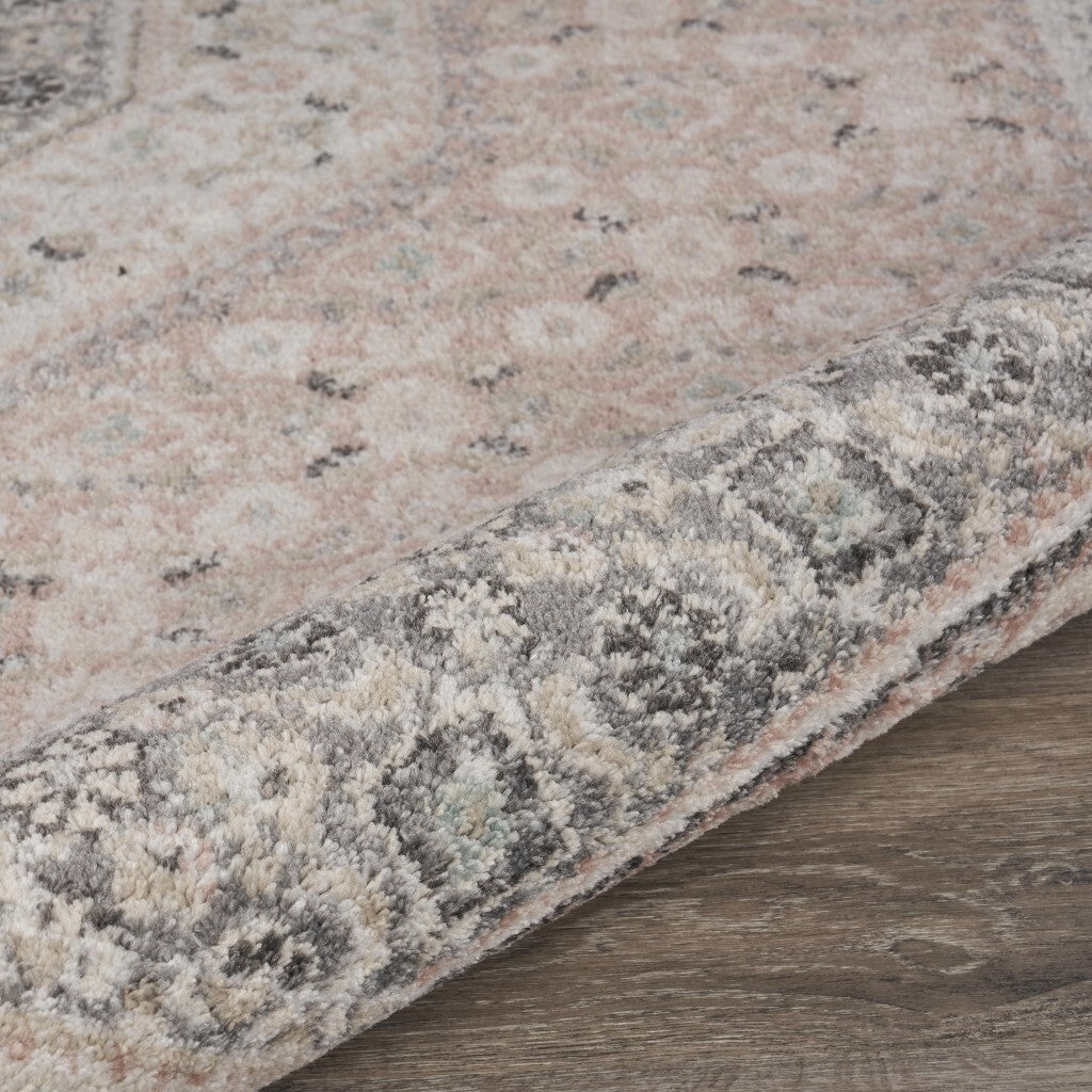 5' x 7' Gray and Soft Pink Traditional Area Rug