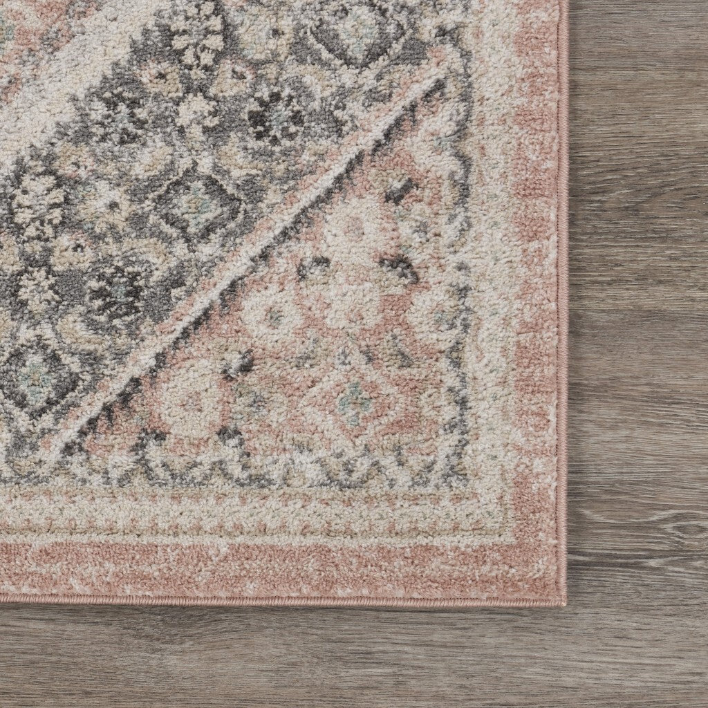 5' x 7' Gray and Soft Pink Traditional Area Rug