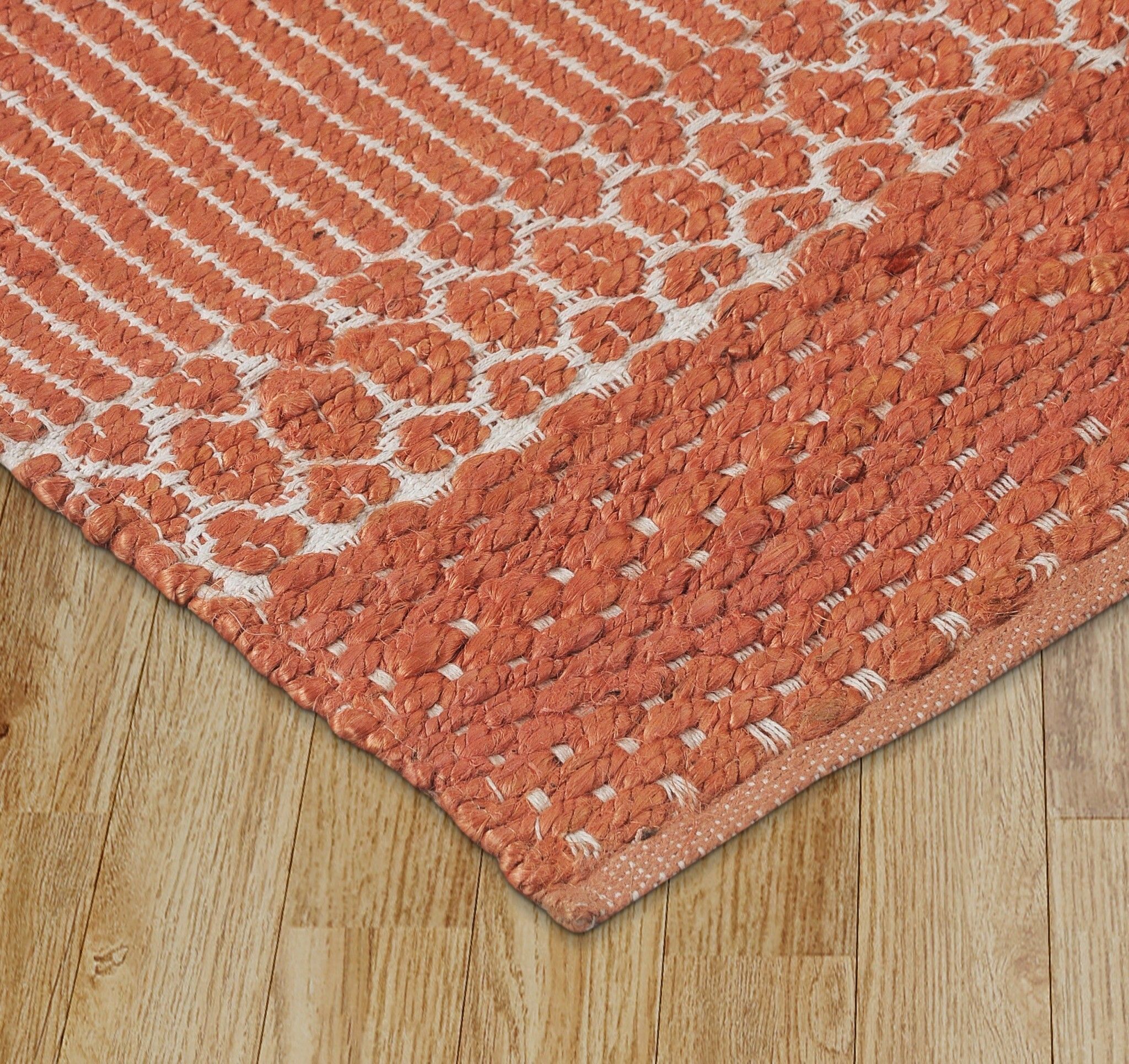5' x 8' Orange and White Thin Striped Area Rug