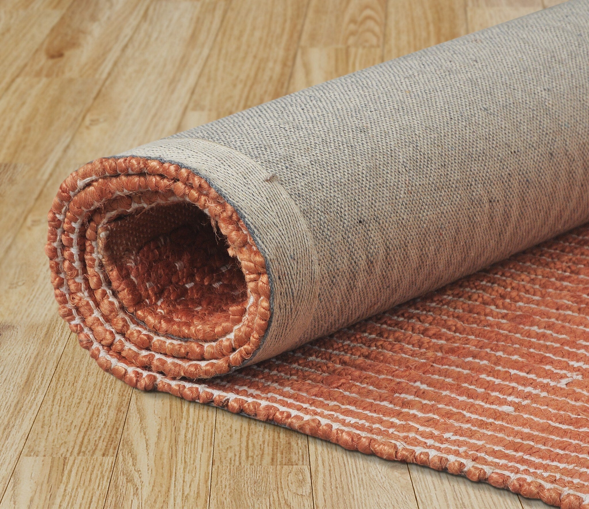 5' x 8' Orange and White Thin Striped Area Rug