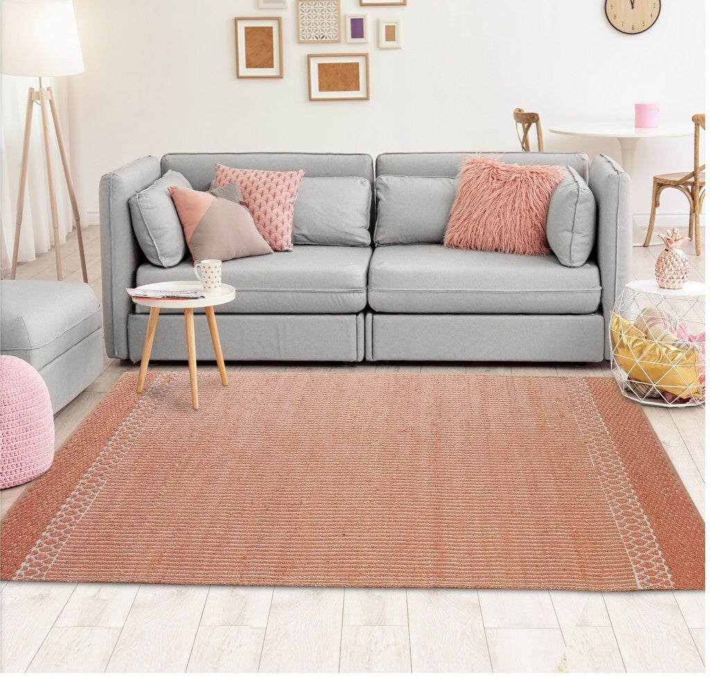 5' x 8' Orange and White Thin Striped Area Rug