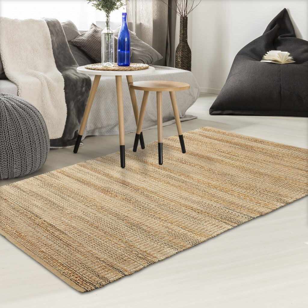 8' x 10' Tan and Gray Intricately Handwoven Area Rug