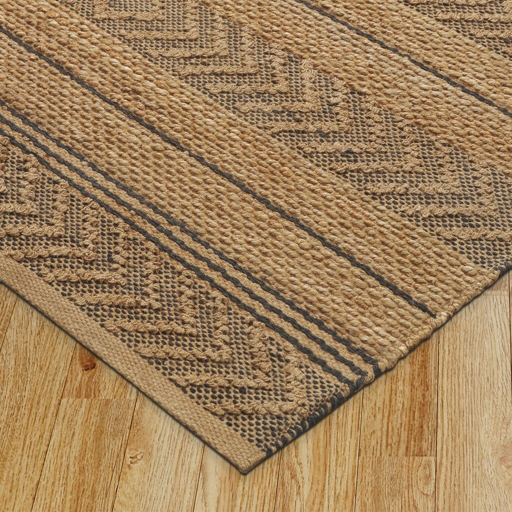 8' x 10' Tan and Gray Bohemian Striped Area Rug