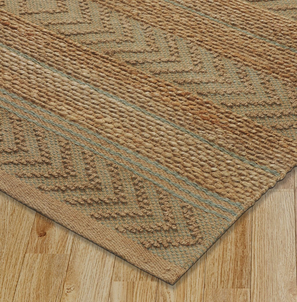 8' x 10' Seafoam and Tan Bohemian Striped Area Rug