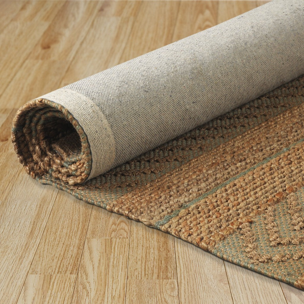 8' x 10' Seafoam and Tan Bohemian Striped Area Rug