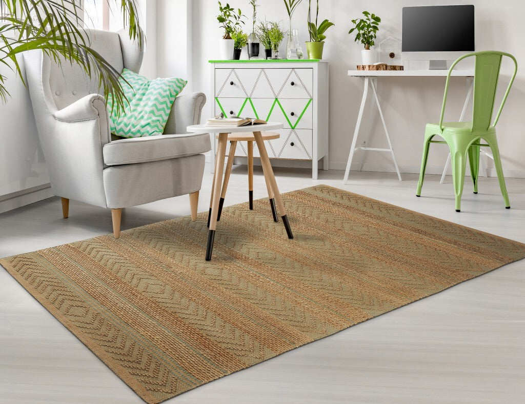 8' x 10' Seafoam and Tan Bohemian Striped Area Rug