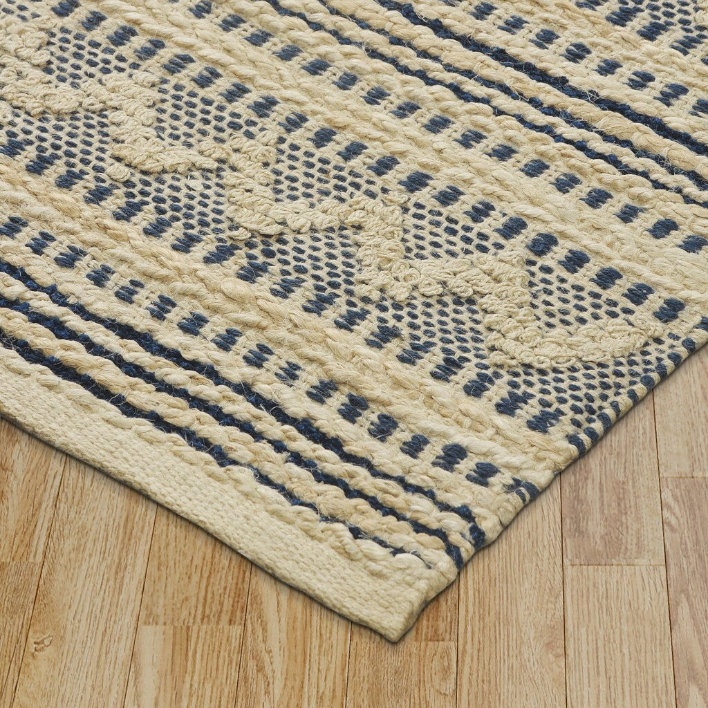 5' x 8' Blue and Beige Chevron Striped Area Rug