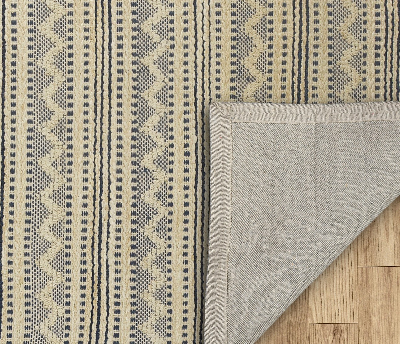 5' x 8' Blue and Beige Chevron Striped Area Rug
