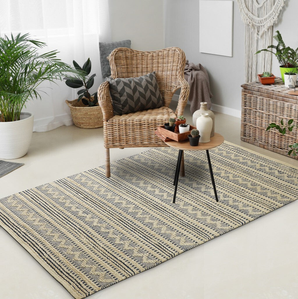 5' x 8' Blue and Beige Chevron Striped Area Rug