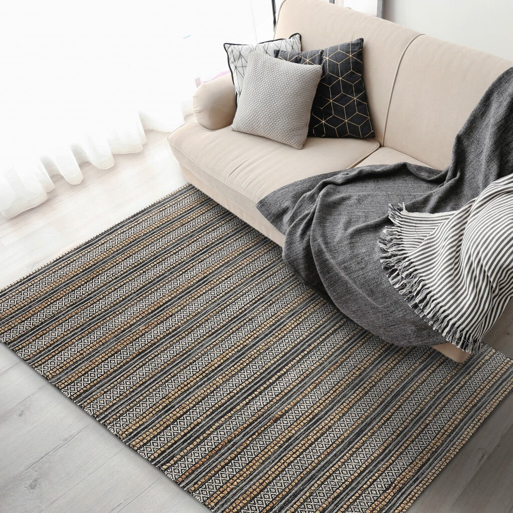 5' x 8' Black and Tan Decorative Striped Area Rug