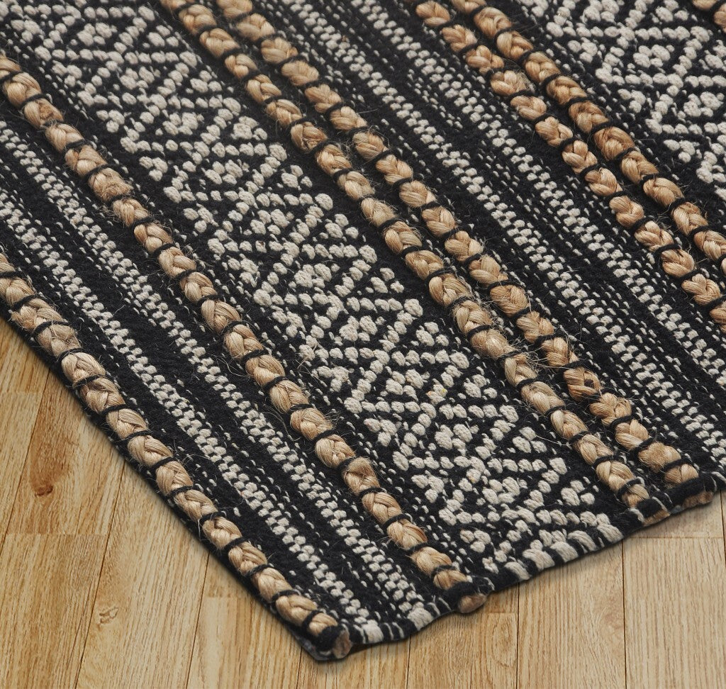 8' x 10' Black and Tan Decorative Striped Area Rug