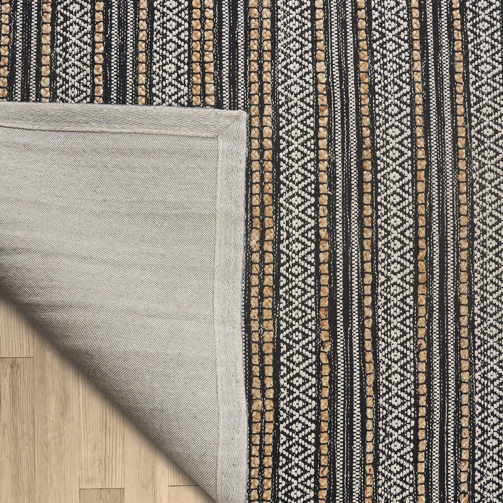 8' x 10' Black and Tan Decorative Striped Area Rug