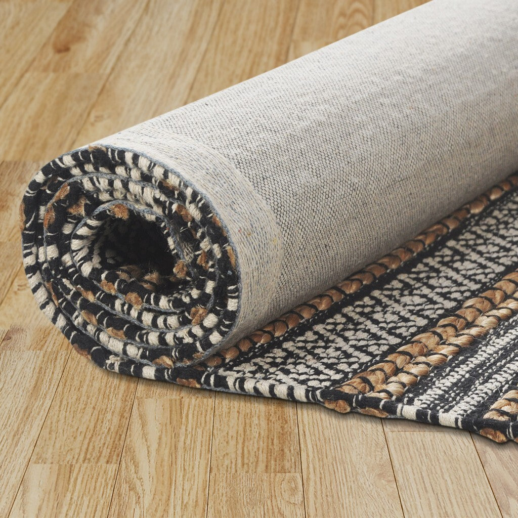 8' x 10' Black and Tan Decorative Striped Area Rug