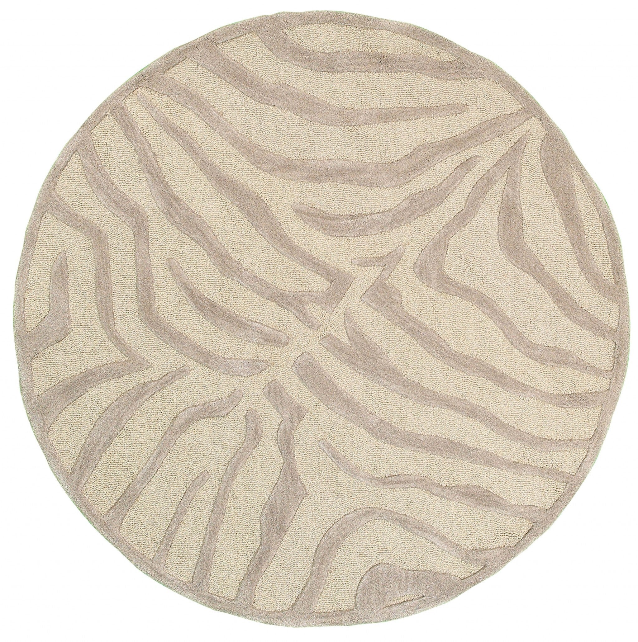 3' Round Taupe Zebra Pattern Area Rug
