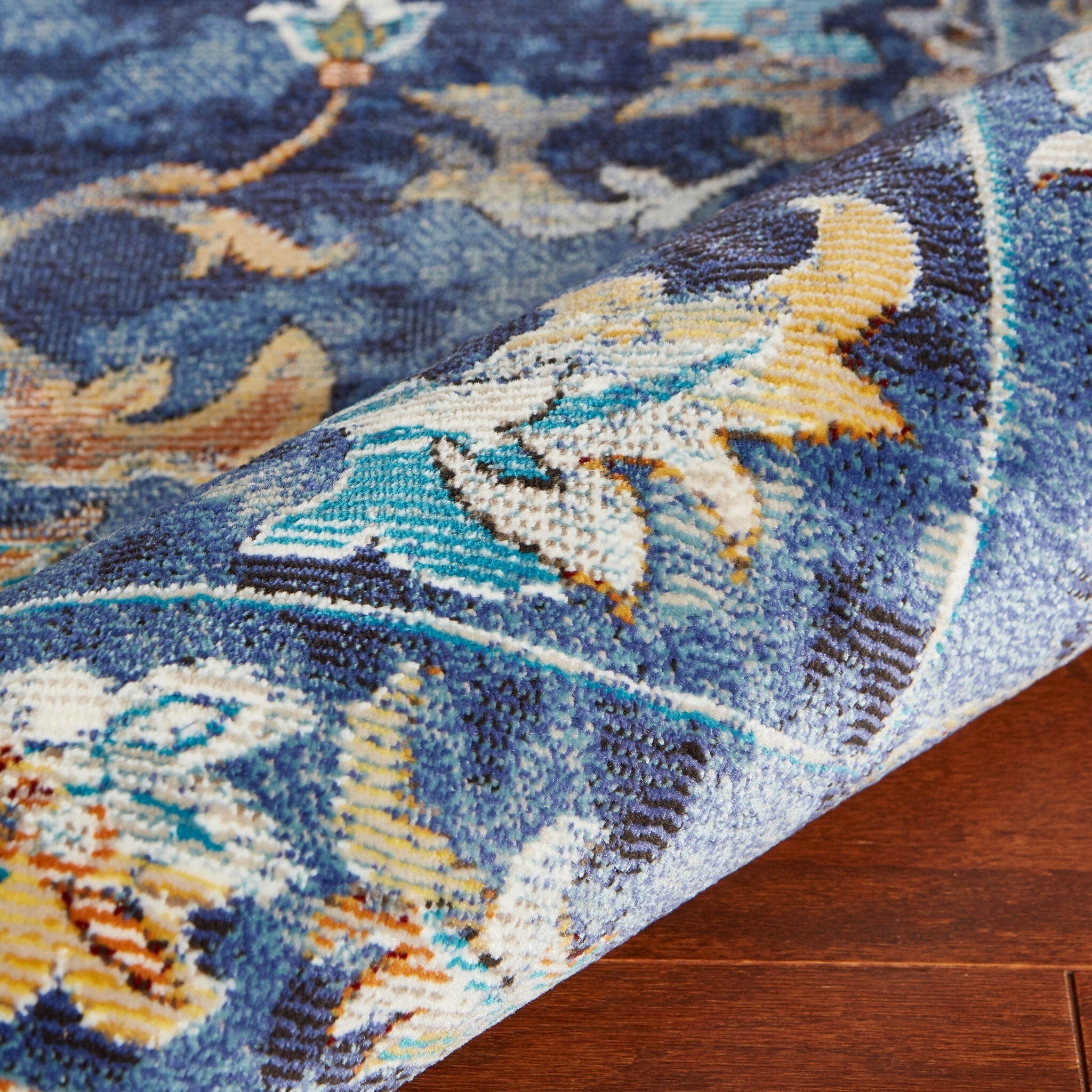 8' x 10' Blue and Gold Jacobean Area Rug