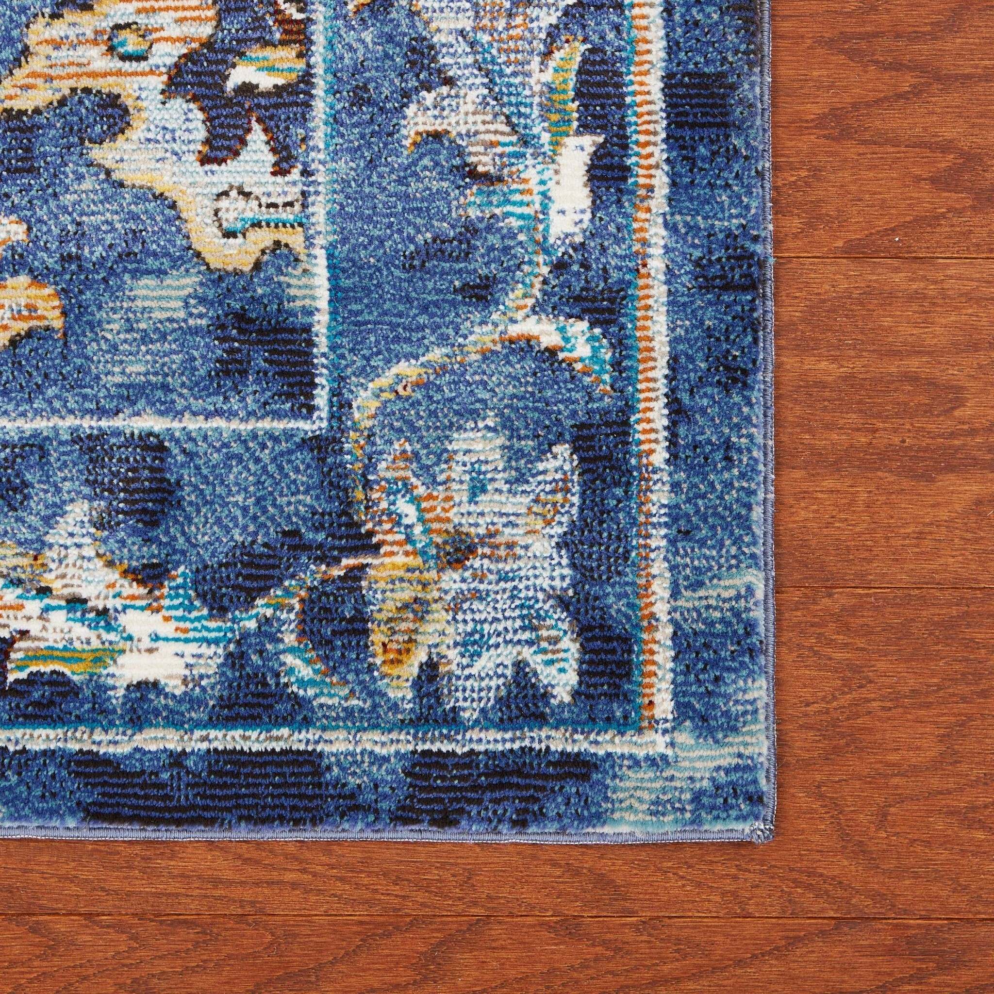 8' x 10' Blue and Gold Jacobean Area Rug