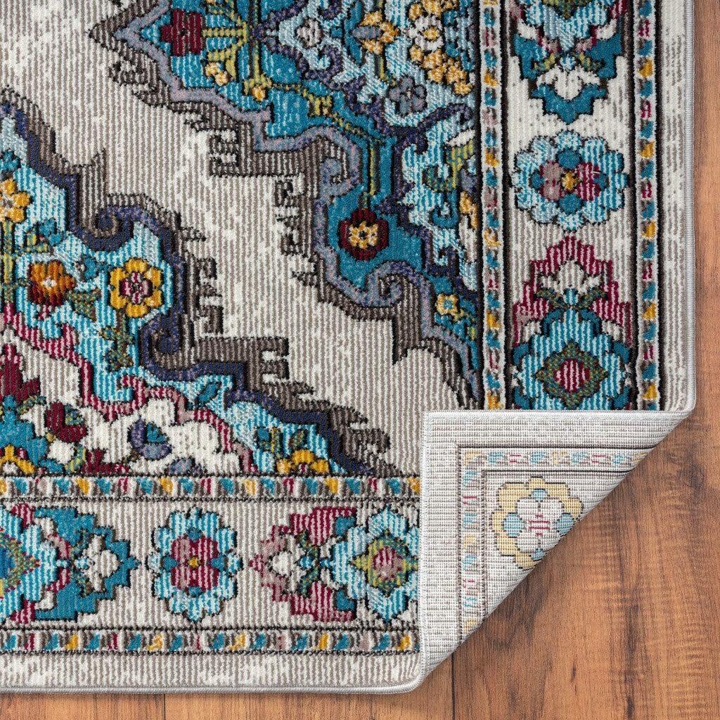 8' x 10' Blue Traditional Floral Motifs Area Rug