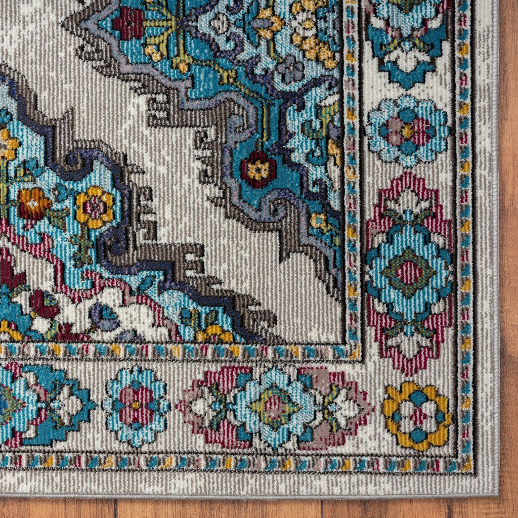 8' x 10' Blue Traditional Floral Motifs Area Rug