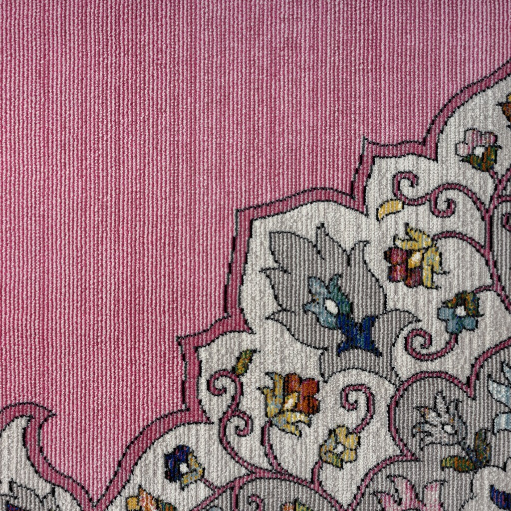 8' x 10' Pink Traditional Medallion Area Rug