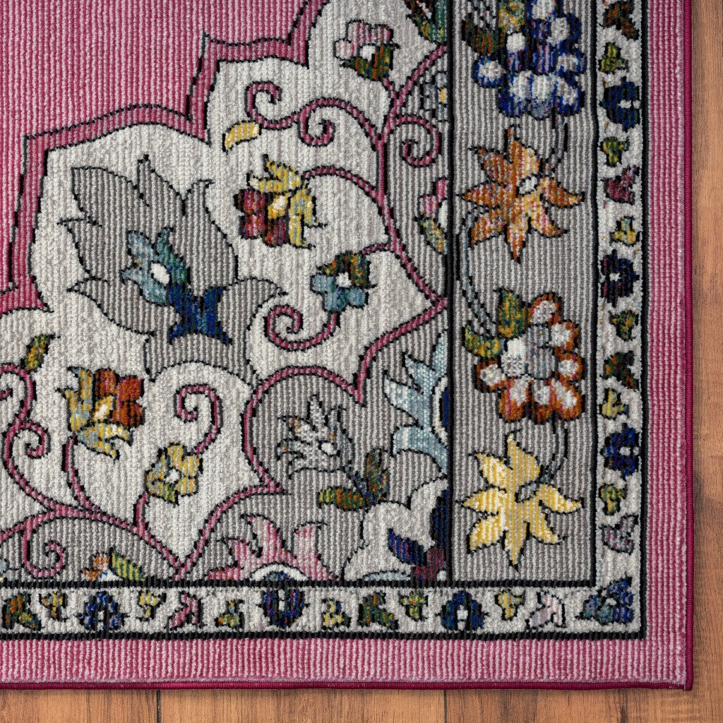 8' x 10' Pink Traditional Medallion Area Rug