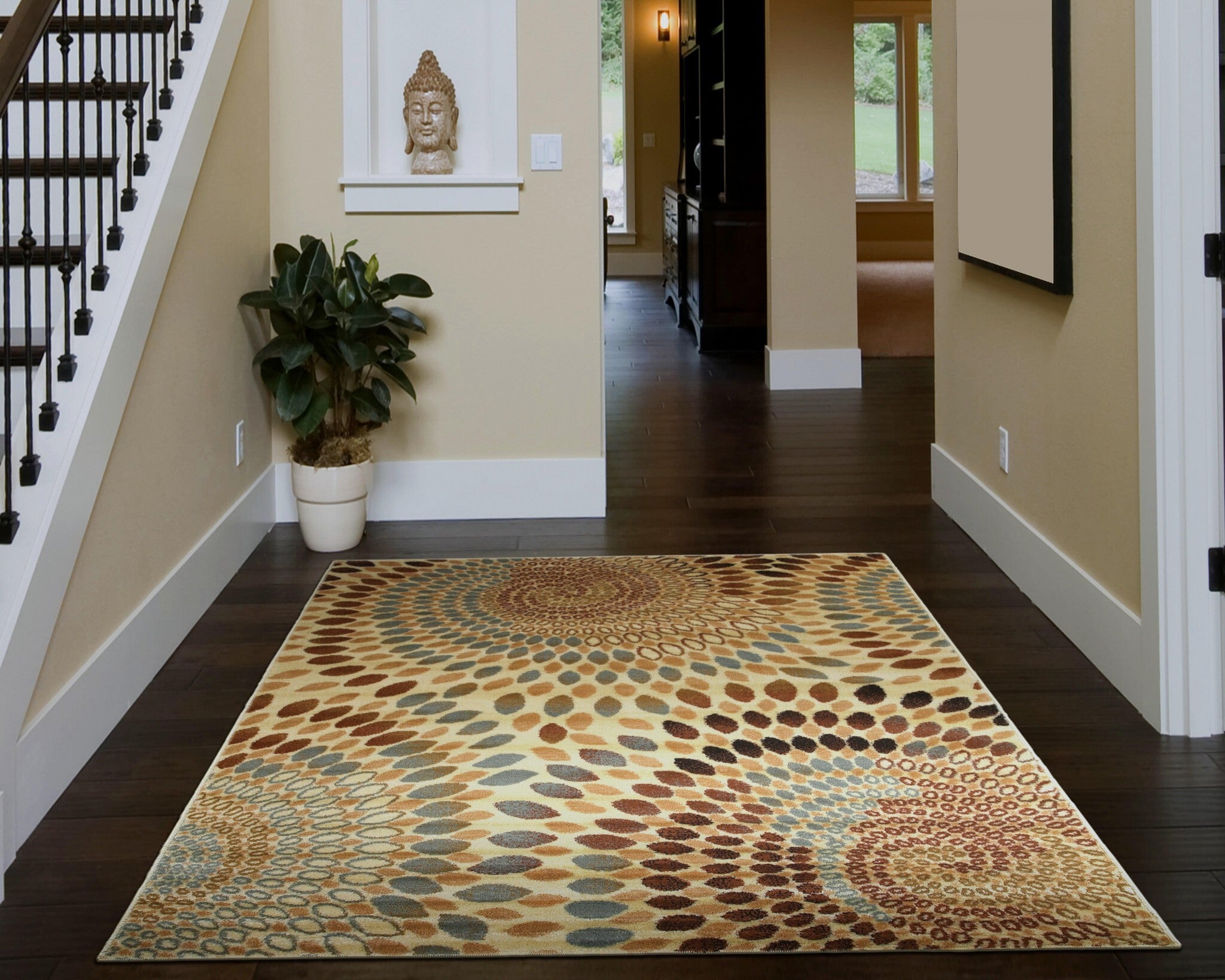 8' x 10' Cream and Brown Swirls Area Rug